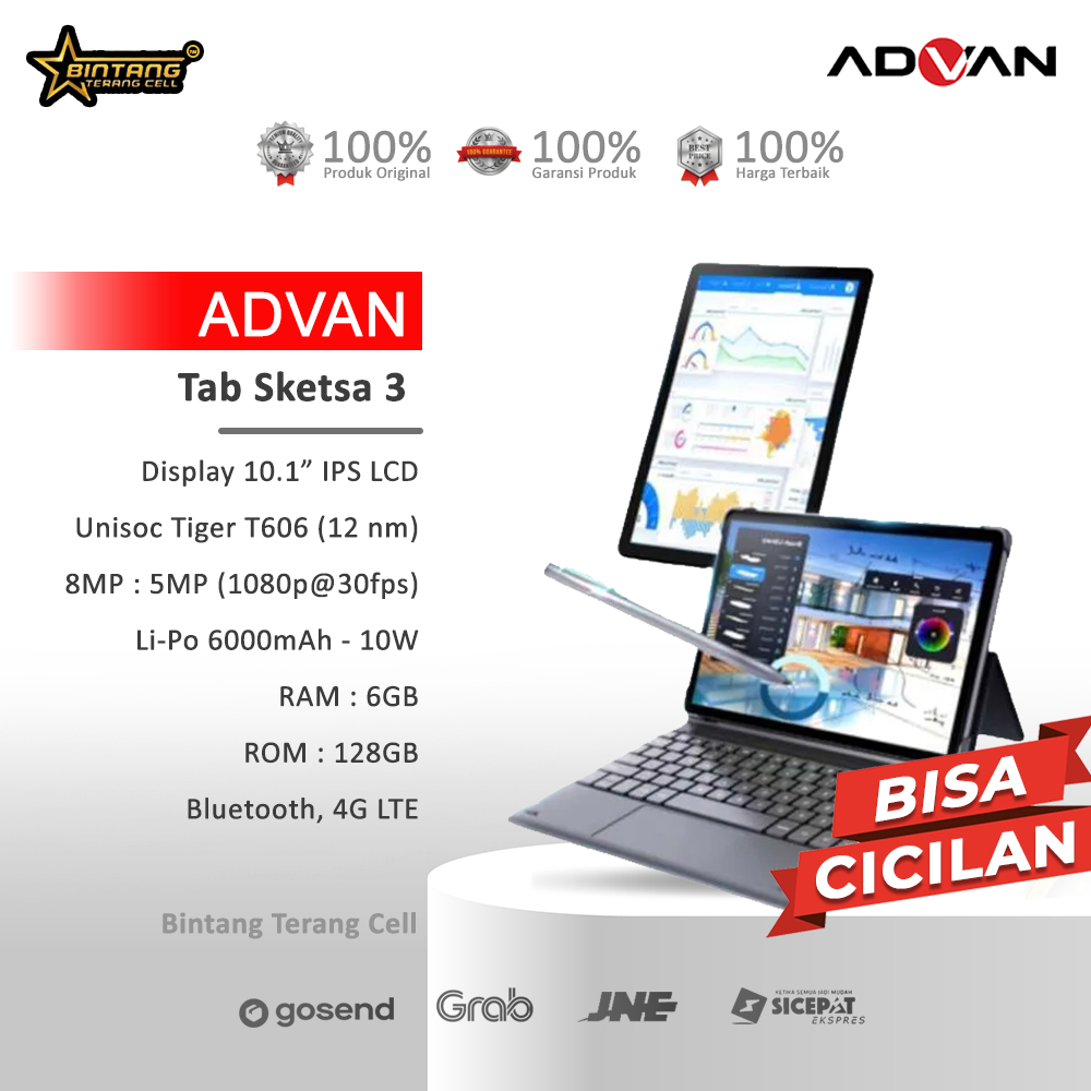 Advan Tablet Advan Sketch 3 Tablet Ram 6/128Gb Android 13 10.1 Inch Screen Official Guarantee Harga  1,698,000 Ringgit*Penghantaran Percuma