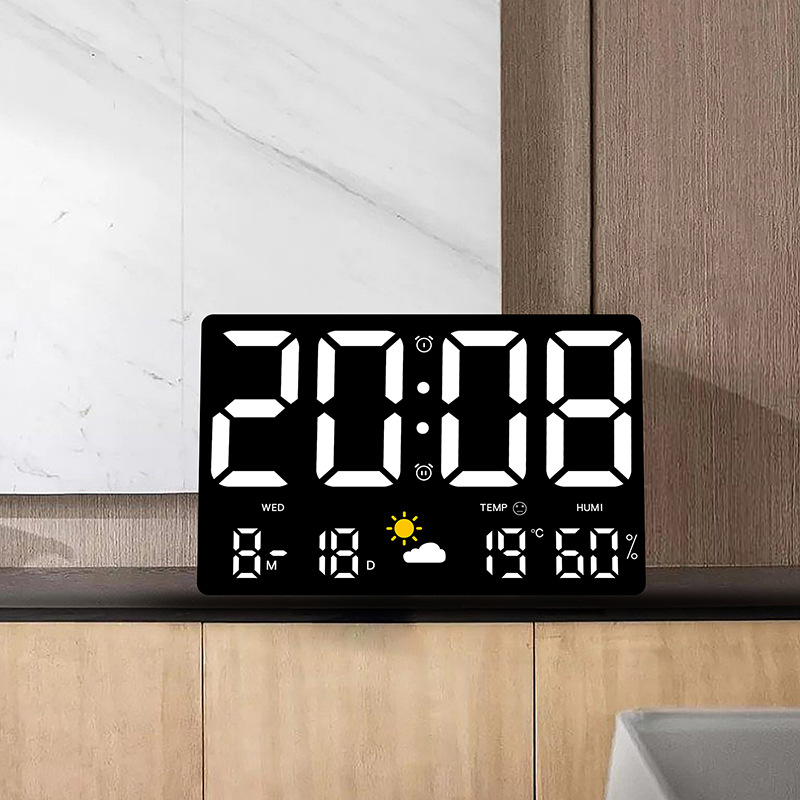 Cảm biến áp suất kỹ thuật số LED Đồng hồ treo tường đồng hồ điện tử treo tường nhiệt độ và độ ẩm đồng hồ thời tiết đa chức năng đồng hồ thời tiết Màu màn hình lớn trang trí nhà