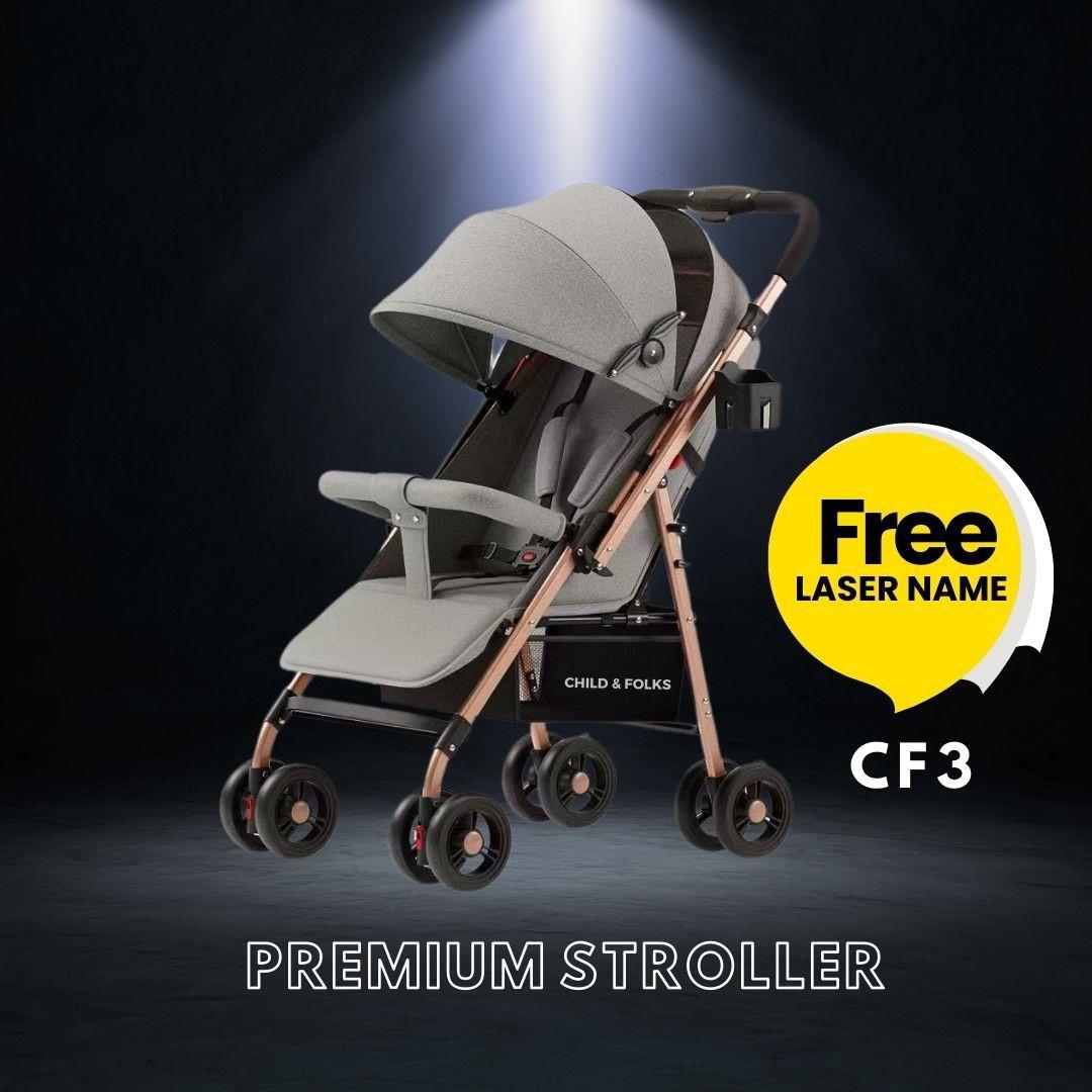 【Laser Name】Child & Folks Premium Easy Fold One Hand Fold 2 Way New Born Travel Light Weight Cabin Size Toddler Newborn nuna stroller movon stroller pink with awning pure black perjalanan pure black pram dan kerusi tolak boleh laras boleh lipat magic