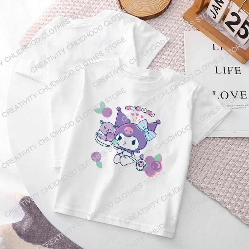 Sanrio Kuromi Children T-Shirt Hello Kitty Y2K Clothes Kawaii Anime Funny Cartoons Kid Boy Girl Tee Shirts Fashion Casual Tops - 8