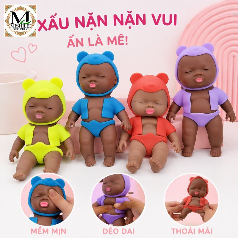 Mishilei Đồ chơi bóp stress squishy hình em bé silicone mềm đàn hồi chậm giảm căng thẳng dễ cầm trang trí bàn làm việc