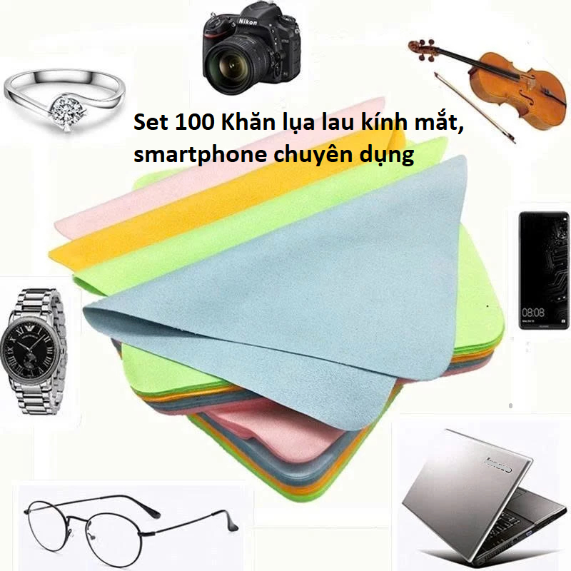 Set 100 Khăn lụa lau kính mắt, smartphone chuyên dụng và Hộp 100 Miếng Khăn Lau Kính Nano Chống Bám Nước. LKP
