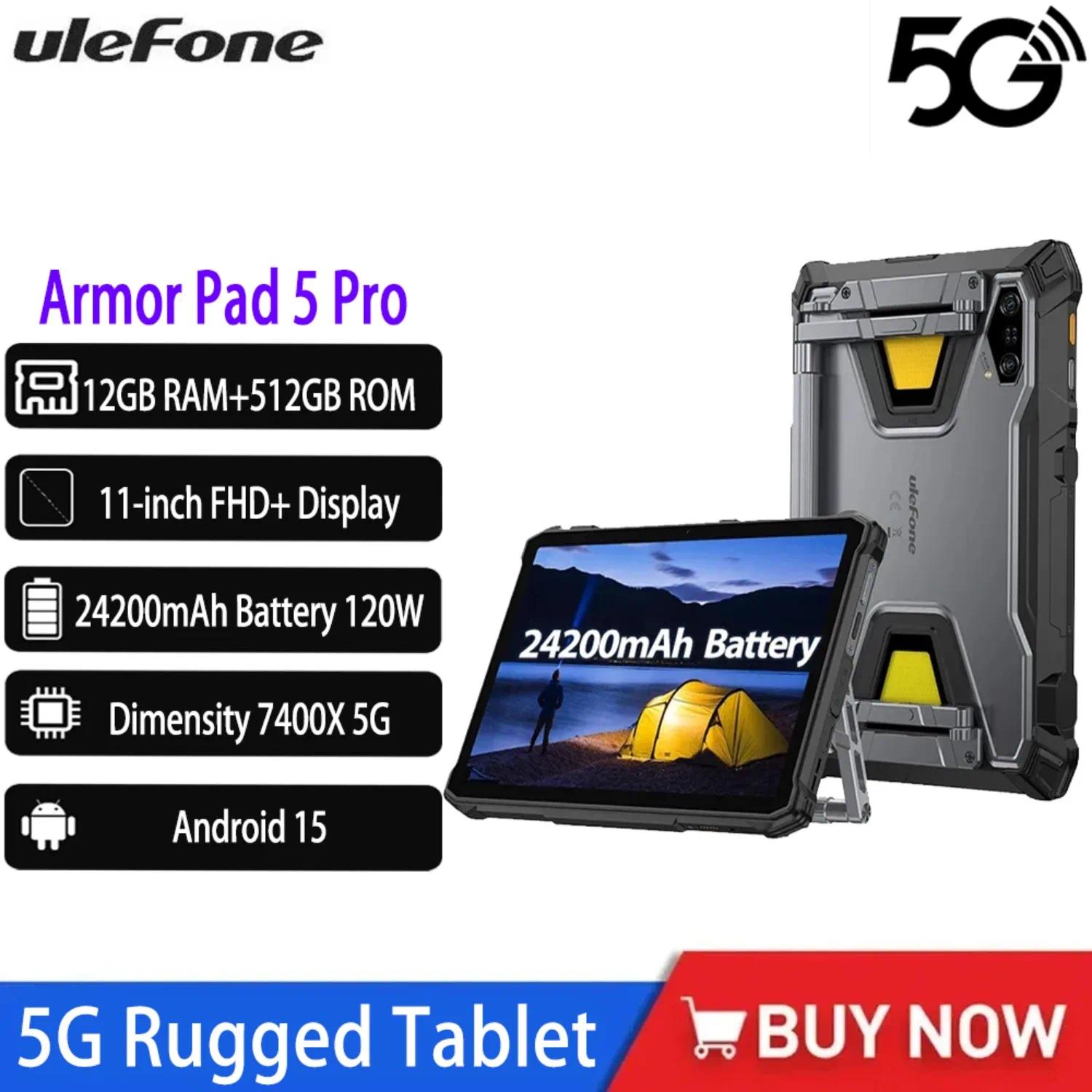 Ulefone Armor Pad 5 Pro Rugged Tablet 11" 12GB 512GB Smart Pad 24200mAh 64MP 120W 5G Android 15 NFC Waterproof and Anti Drop ราคา 18,300 บาท*ส่งฟรี