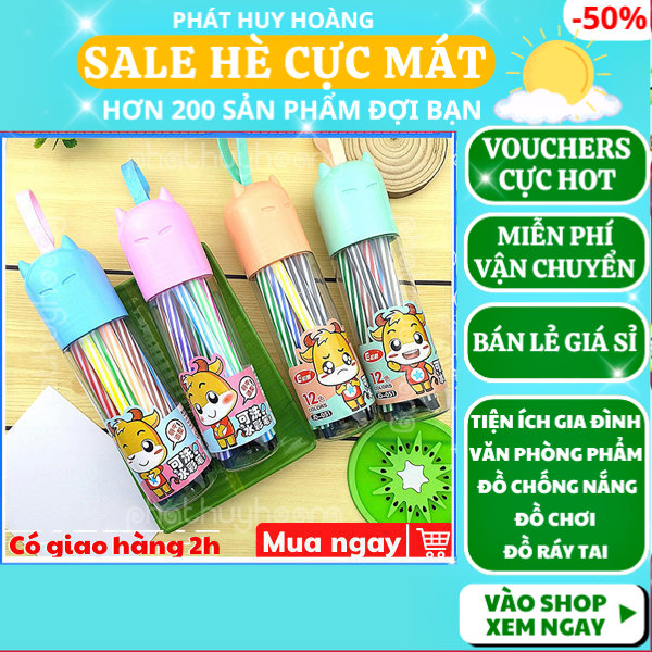 Bộ 12 bút lông màu vẽ cho bé cực dễ thương giá rẻ ✔️ Bút màu ✔️ Bút lông màu vẽ tranh ✔️ Bút lông màu cho bé ✔️ Phát Huy Hoàng