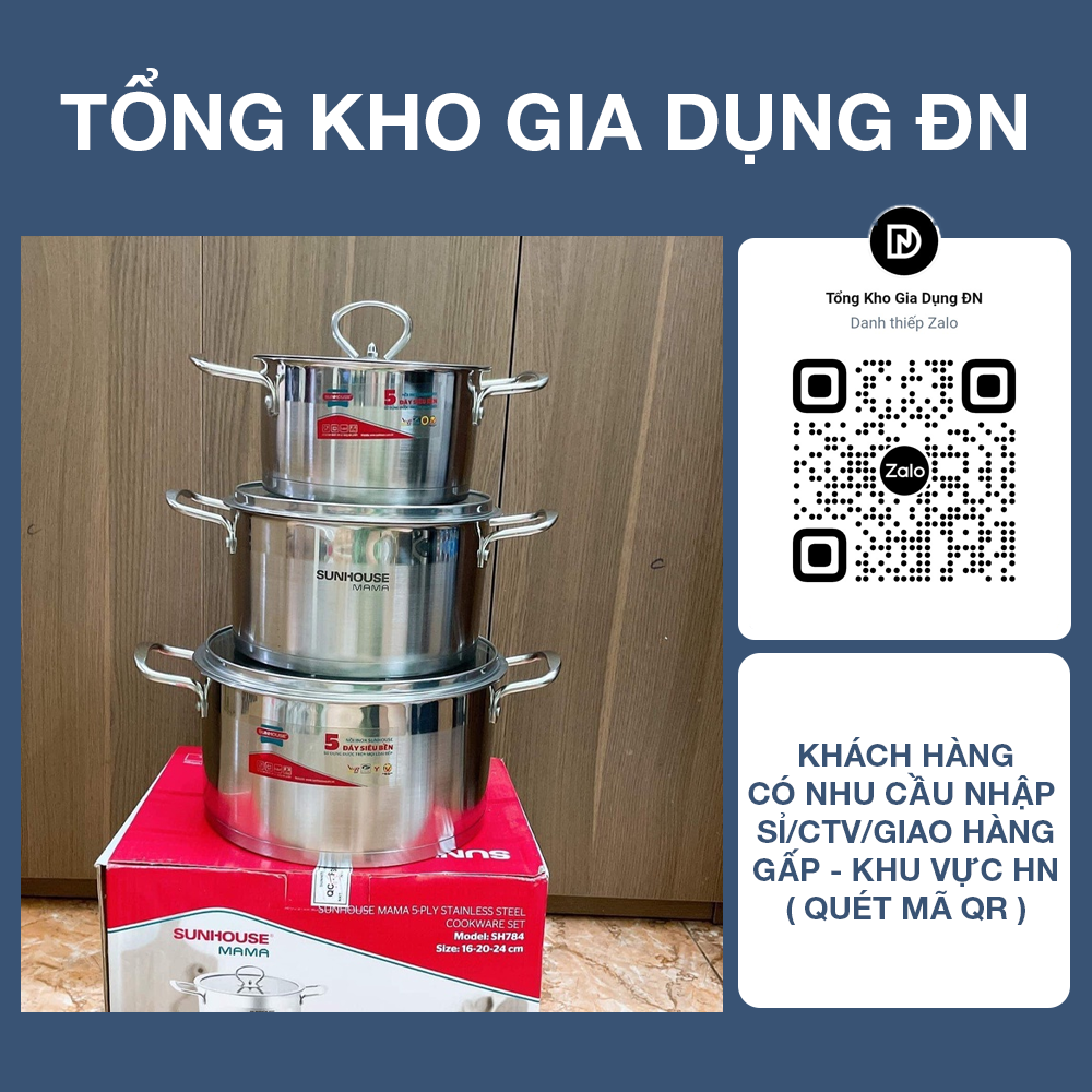 Bộ nồi inox 5 đáy sunhouse sh784