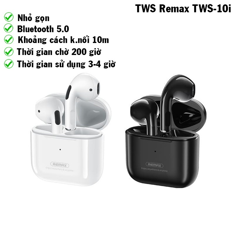 Tai nghe Bluetooth TWS Remax TWS-10 Plus - TWS-10i V5.1 (Trắng) - Hãng phân phối