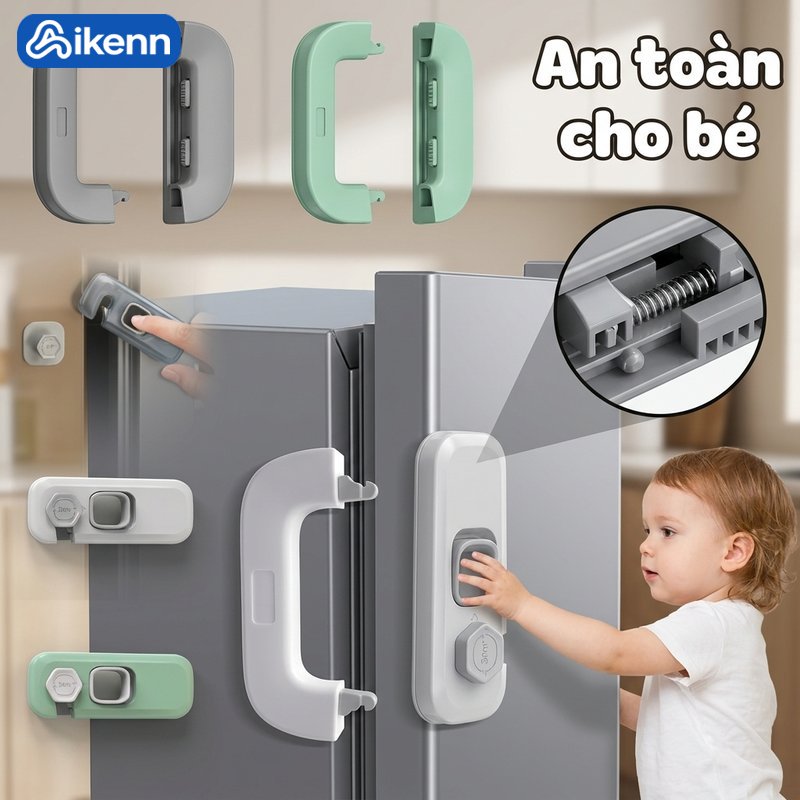 Aikenn Khóa tủ lạnh khóa ngăn kéo đa năng dán keo không khoan chống mở an toàn gia đình nhựa abs