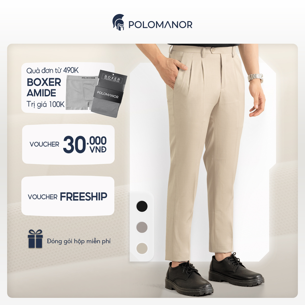 Quần dài tây nam CLASSIC PANTS, BST Social Circle vải tây cao cấp, kiểu dáng xếp li - POLOMANOR