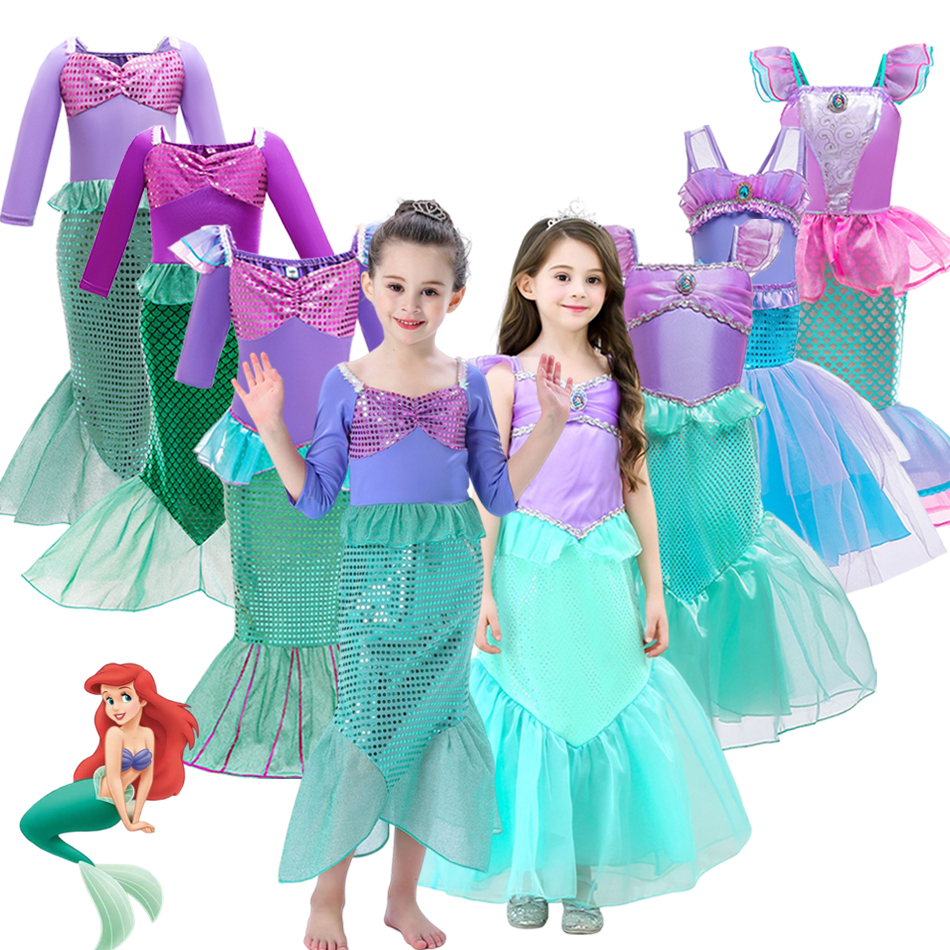 ZZOOI Disney Ariel Princess Little Mermaid Girls Dress Kids Halloween Children Party Clothes For Carnival Vestidos Costume ราคา 325 บาท*ส่งฟรี