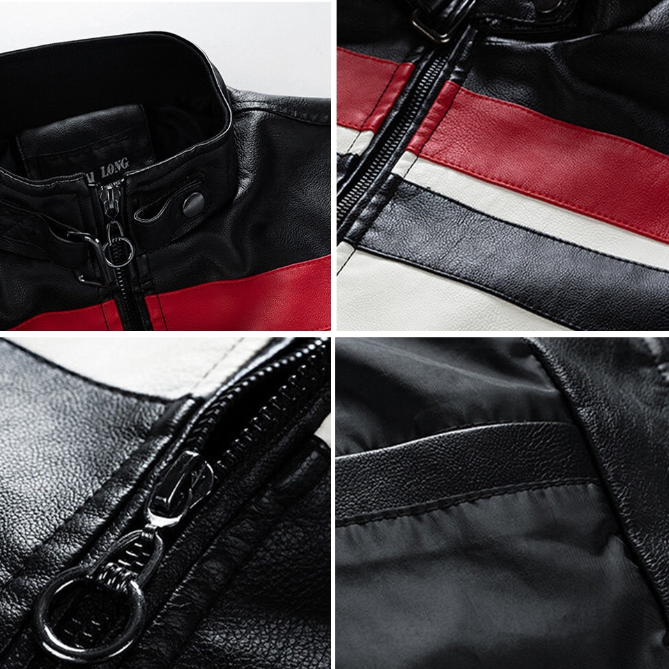Men s Motorcycle Leather Jacket 2022 Brand New Casual Warm Fleece Biker