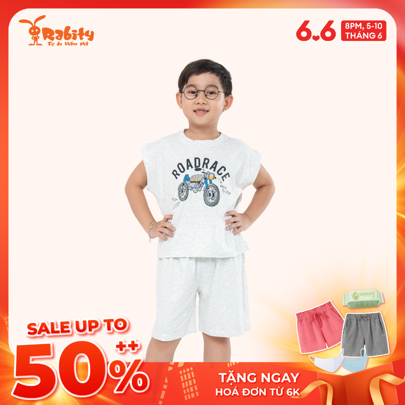 Bộ thun ngắn tay bé trai chất cotton thoải mái năng động mặc đi học đi chơi Rabity 92283
