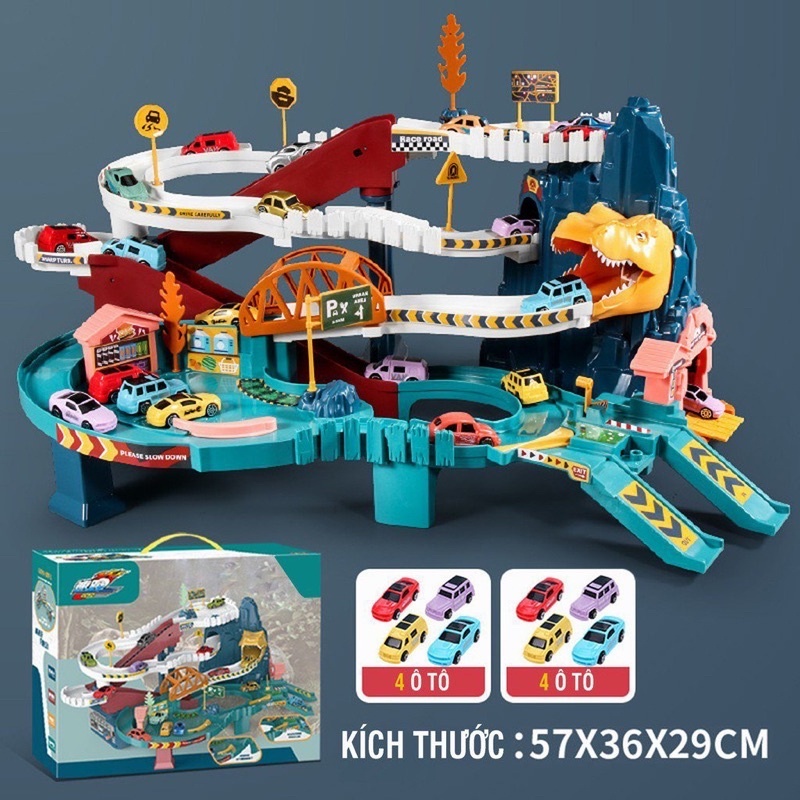 Đồ chơi đường hầm khủng long PoppyKids, đường đua cao tốc cho bé