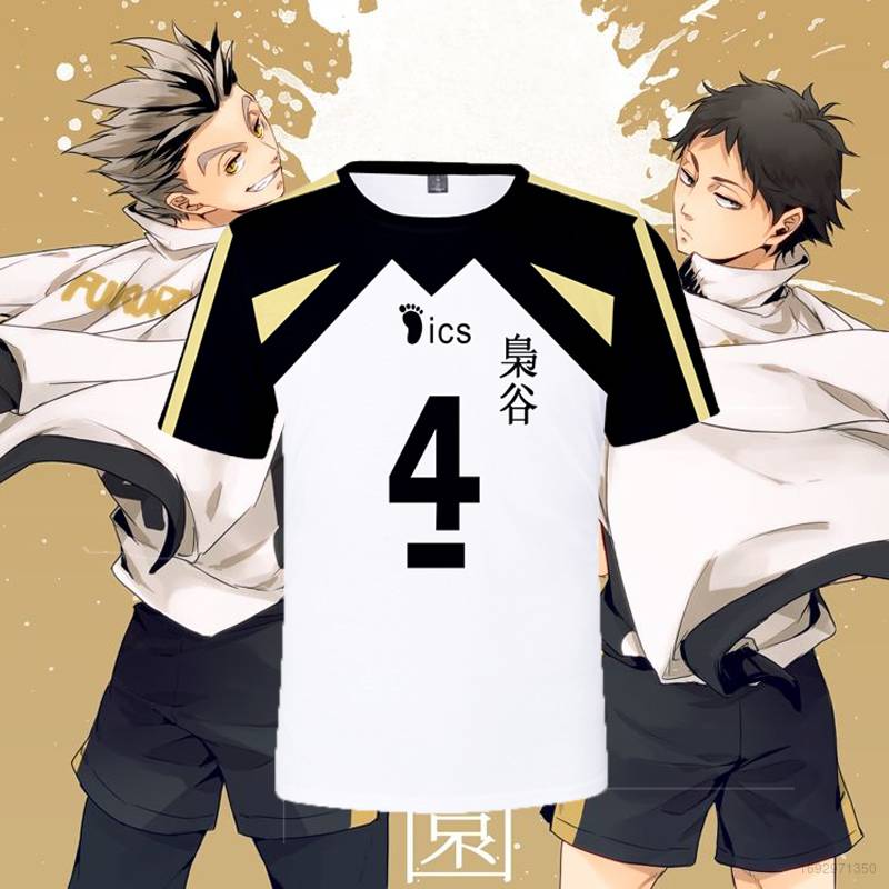 Áo Thun Thể Thao Tay Ngắn In Hình Fukurodani Akaashi Keiji Bokuto Phim Haikyuu