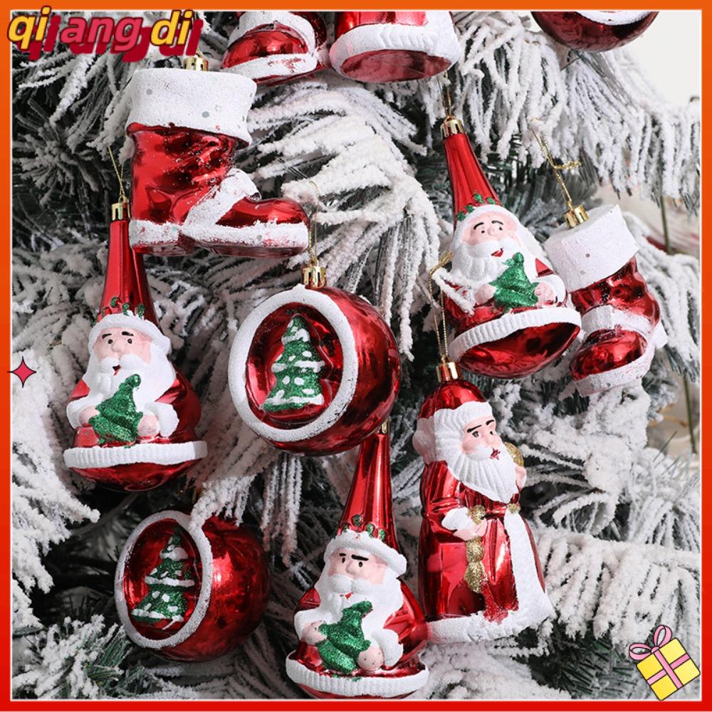 QIANGDI Ông già Noel Đồ trang trí Cây giáng sinh Sơn thủ công tự làm Nhựa dây chuyền Hộp quà tặng giáng sinh Đồ trang trí treo Trang trí Giáng sinh