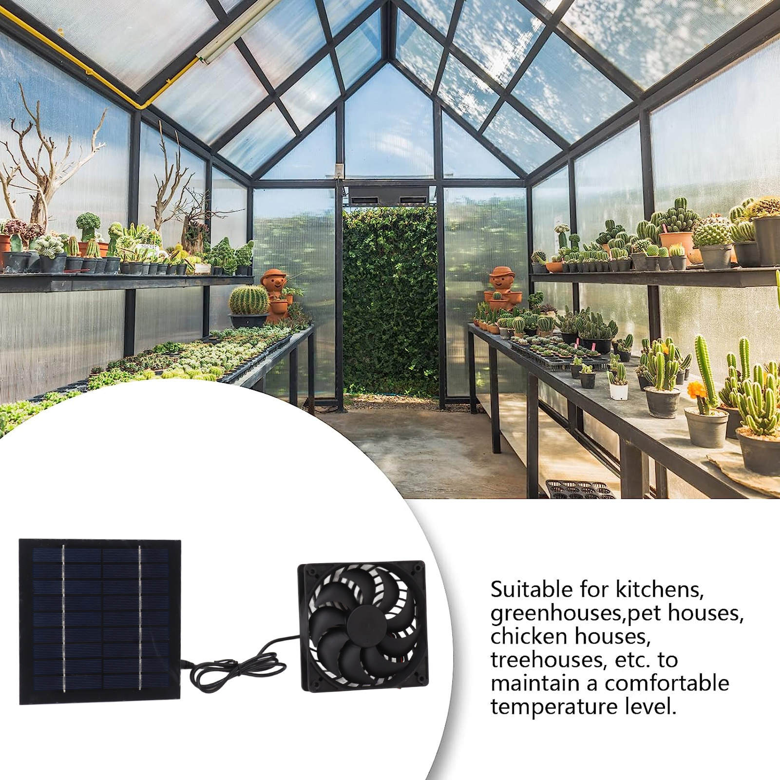 Sử dụng năng lượng mặt trời fan hâm mộ tấm năng lượng mặt trời dễ dàng để cài đặt cho nhà kính