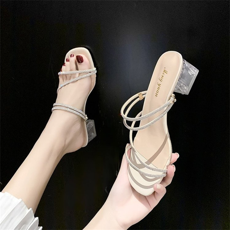 NEBULA STORE Giày cao gót nữ đế dày dép cao gót một mảnh đính kim cương giả giày cao gót thông thường thiết kế hợp thời trang - 2