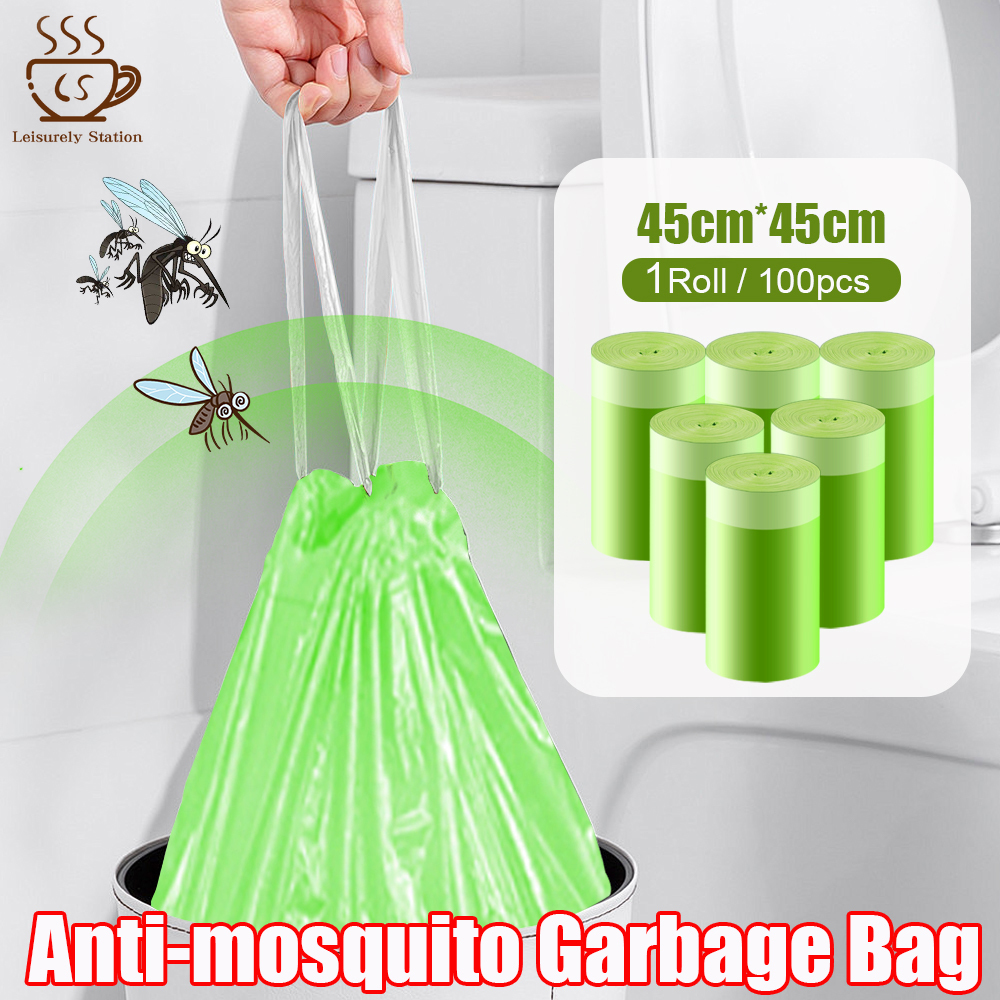 100Pcs/Roll Thicken Garbage Bag with Mosquito Repellent Anti-mosquito Household Large Capacity Trash Bag Portable Cleaning Bag