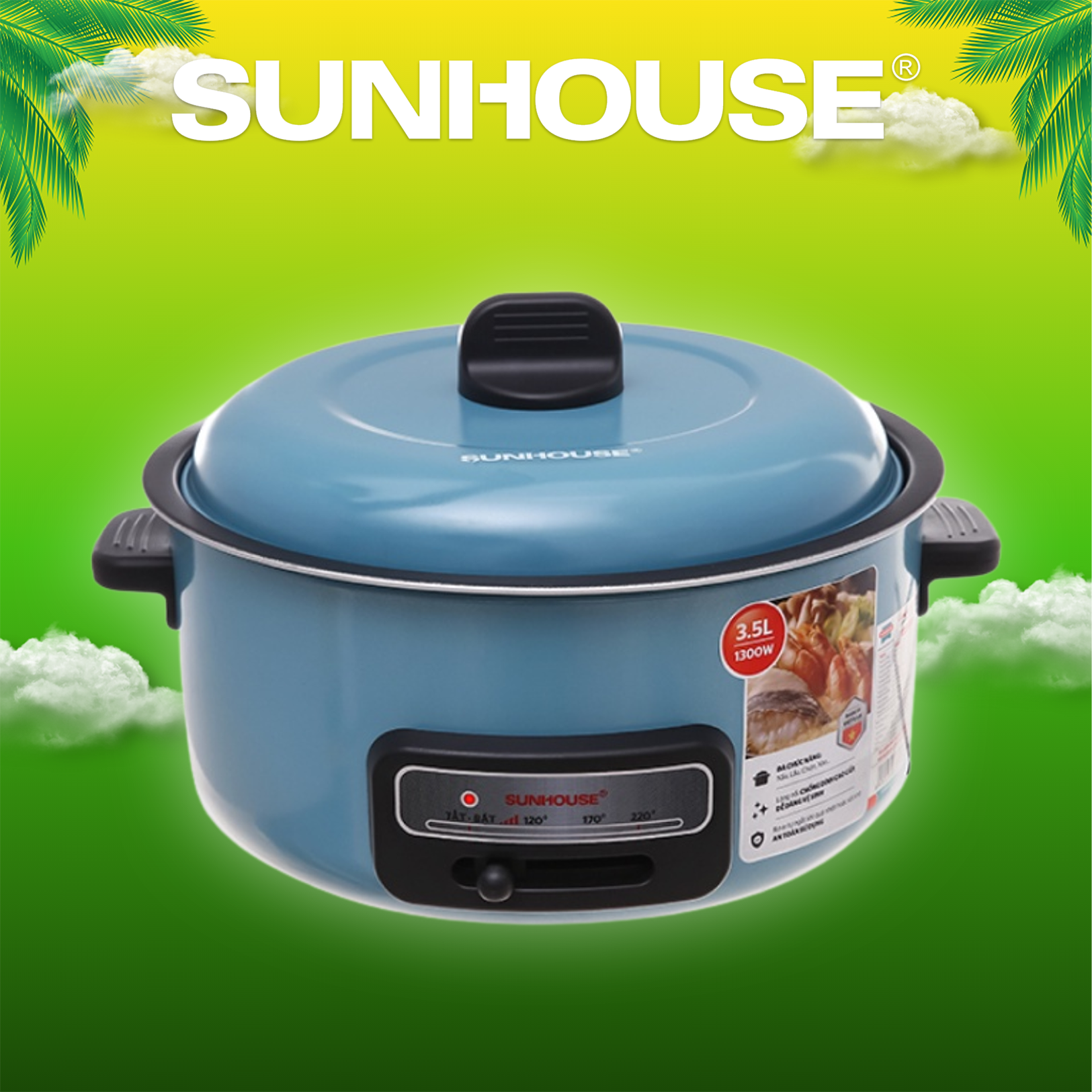 Nồi lẩu điện 3.5l sunhouse shd4527 - bảo hành chính hãng 12 tháng