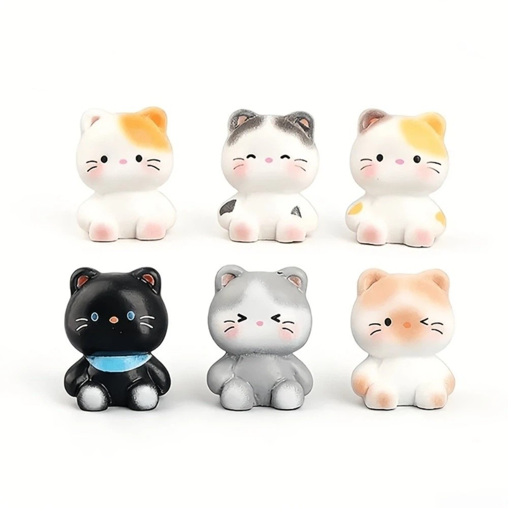FDGFGG 6pcs Small Size Kittens Decorations Cartoon Animal Resin Cat Decorations Simple Creative Decorative Cat Statues Use