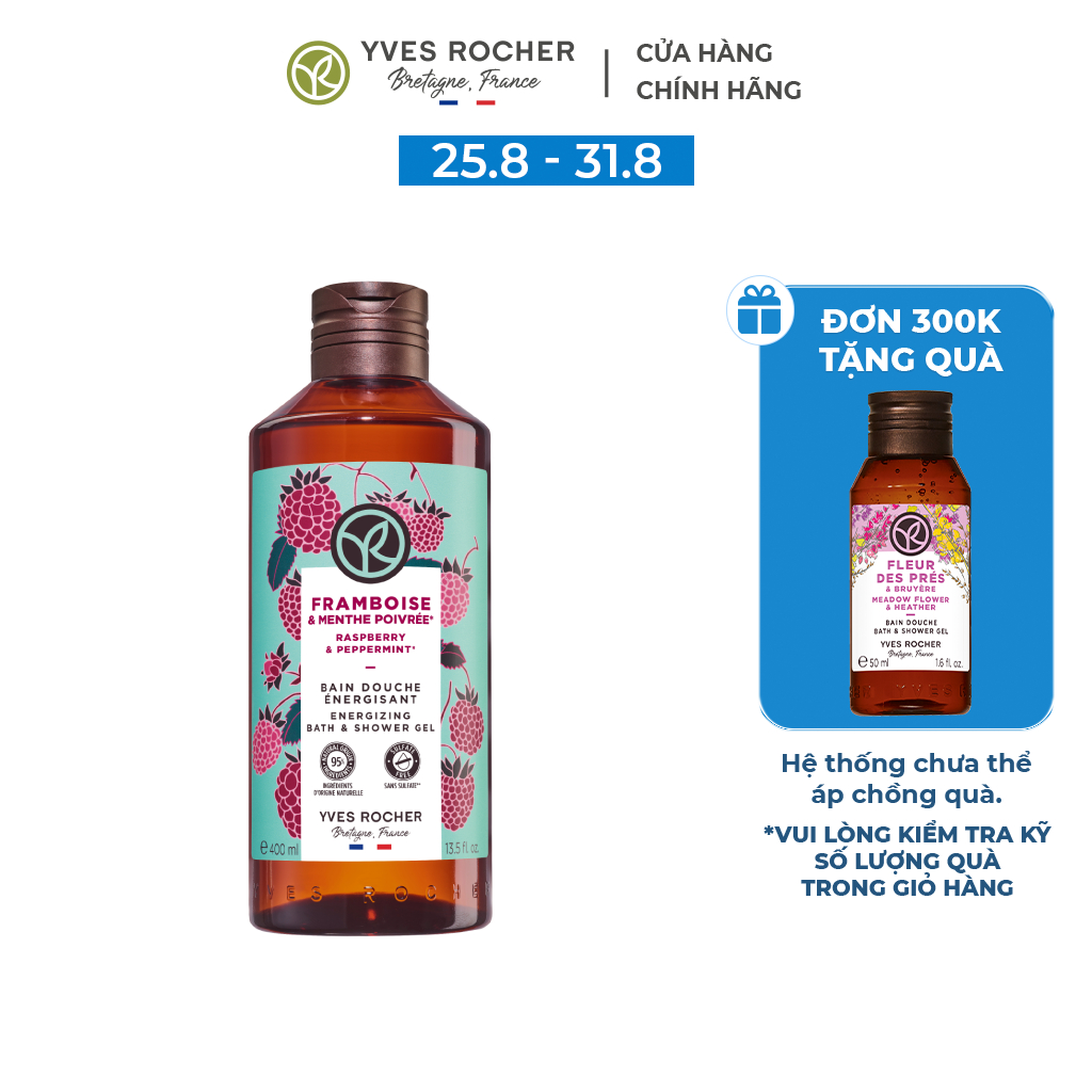 Sữa Tắm Dạng Gel Hương Bạc Hà Và Mâm Xôi Đỏ Yves Rocher Bath And Shower Gel Raspberry Peppermint 400ml