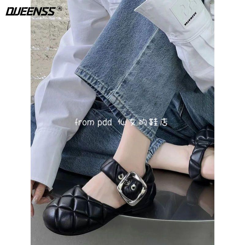 Giày Sandal Búp Bê Mary Jane Đầu To Viền Phẳng Phong Cách Mới Xuân Hè 2023