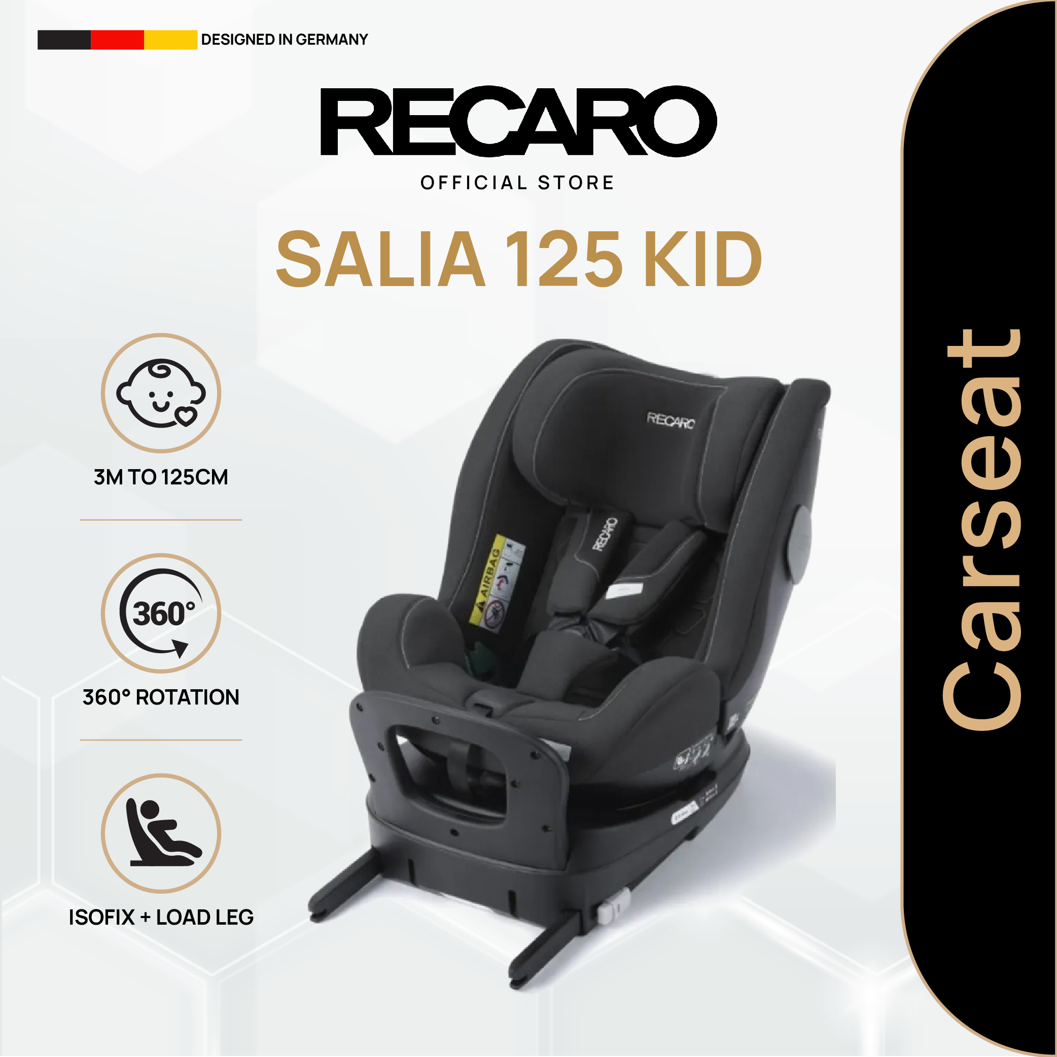 Recaro Salia 125 Kid Car Seat | 360 Rotation | Isofix Car Seat | 3 Months- 125cm | (ECE R129/03)