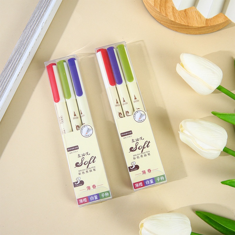 Set bút Brush lông mềm Soft viết chữ thanh đậm Calligraphy trang trí sổ tay