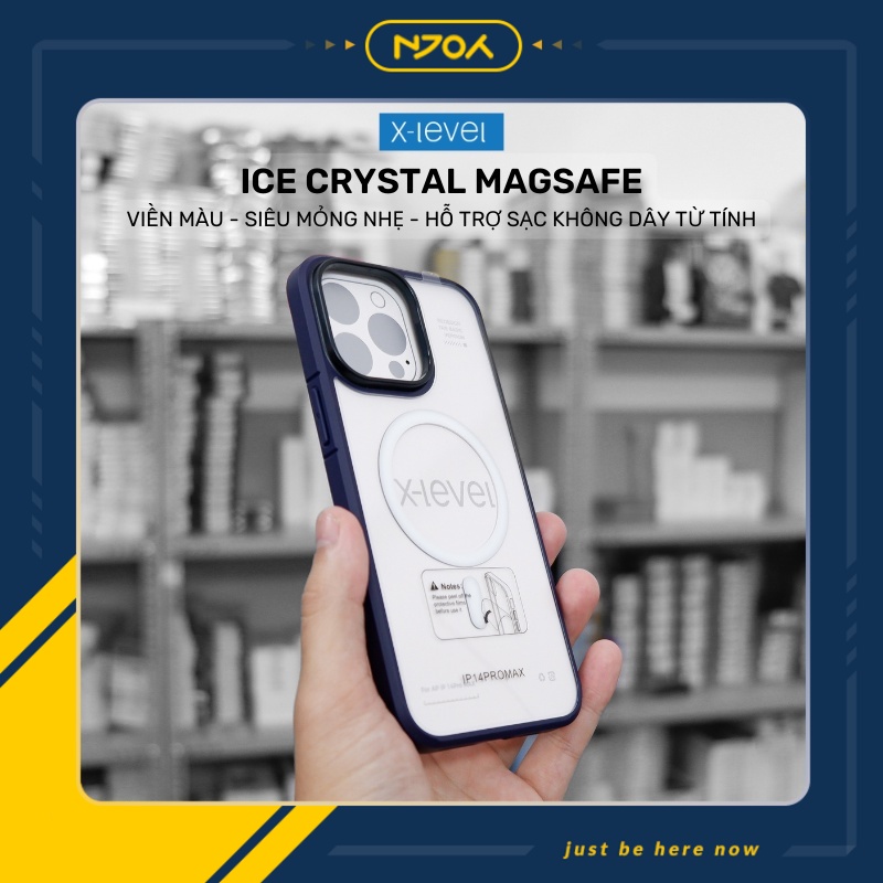 Ốp Trong Suốt X-Level Ice Crystal Magnetic Viền Màu Hỗ Trợ Sạc Không Dây Từ Tính Bảo Vệ Camera Cho iPhone 14 Pro Max Njoyshop