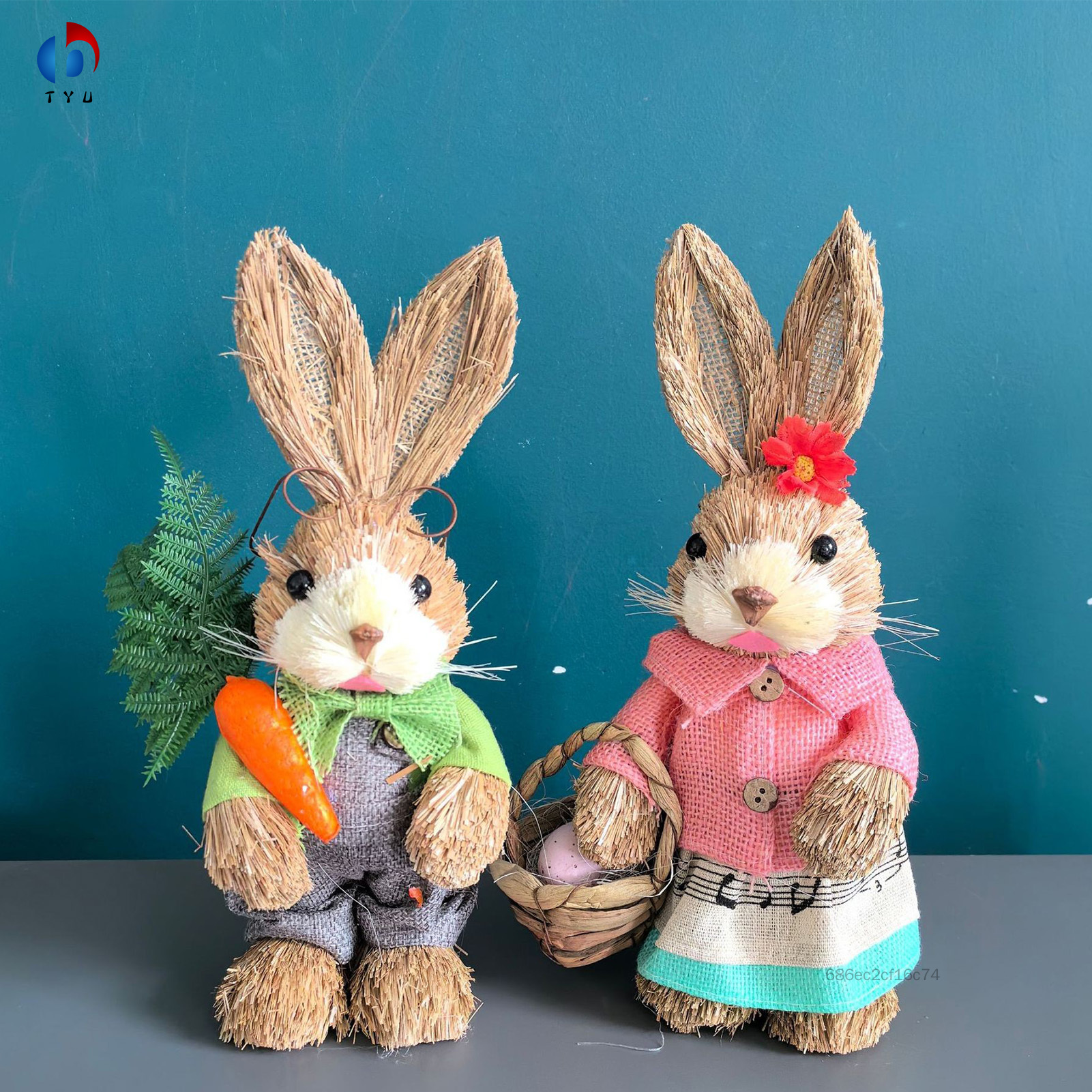 Straw crafts rabbit creative handmade 35cm Peter Rabbit garden ornament birthday gift TYU-MY Harga 47 Ringgit*Penghantaran Percuma