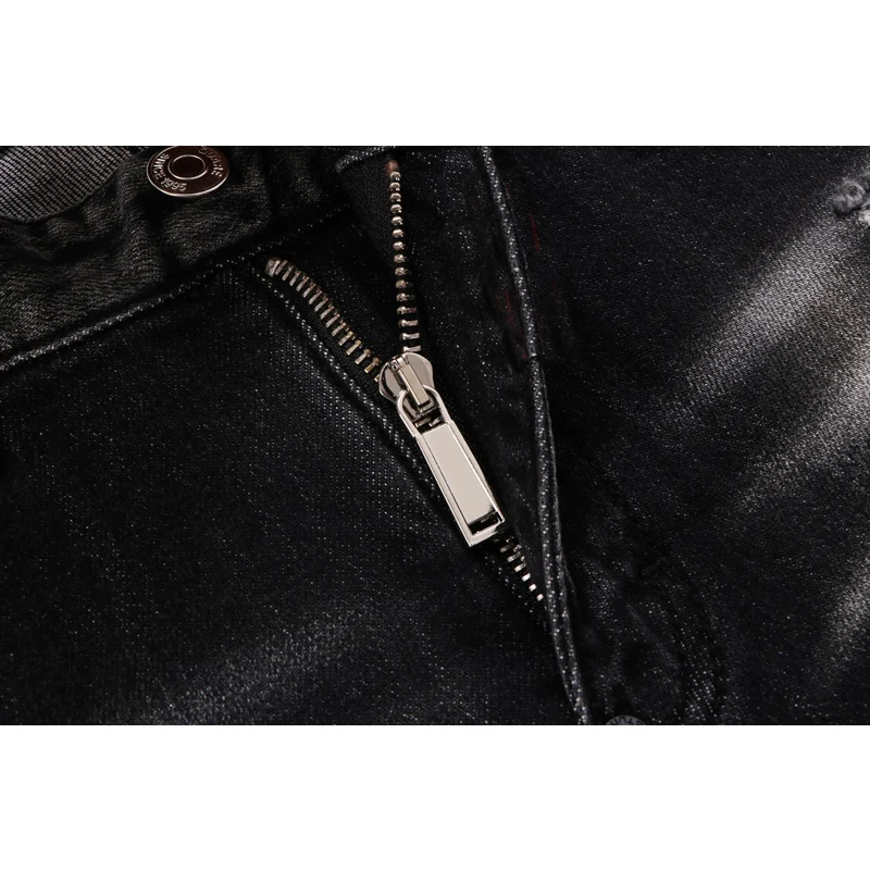 【A Popular】  Street Fashion Men Jeans Retro Black Gray Elastic Stretch Slim Fit Hole Ripped Jeans Men Patched Designer Hip Hop Brand Pants