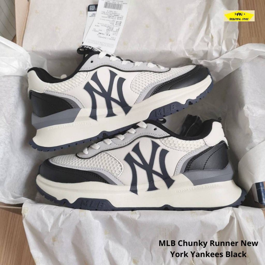 Giày mlb chunky runner new york yankees black, sneaker mlb liner màu trắng ny đen, giày mlb cổ thấp nam nữ mới 2023