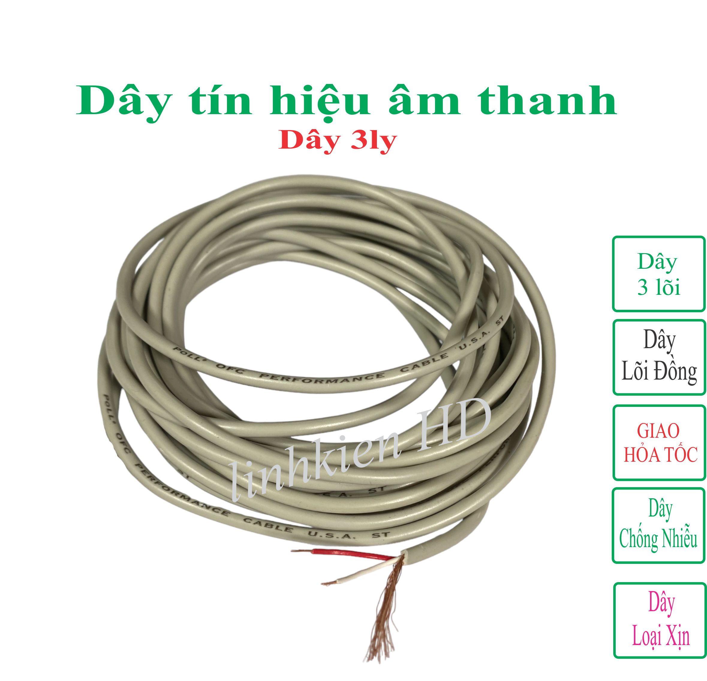  Dây tín hiệu âm thanh chống nhiễu 3 lõi loại Tốt đồng nguyên chất dây 3ly giá 1 mét - Linhkien HD 