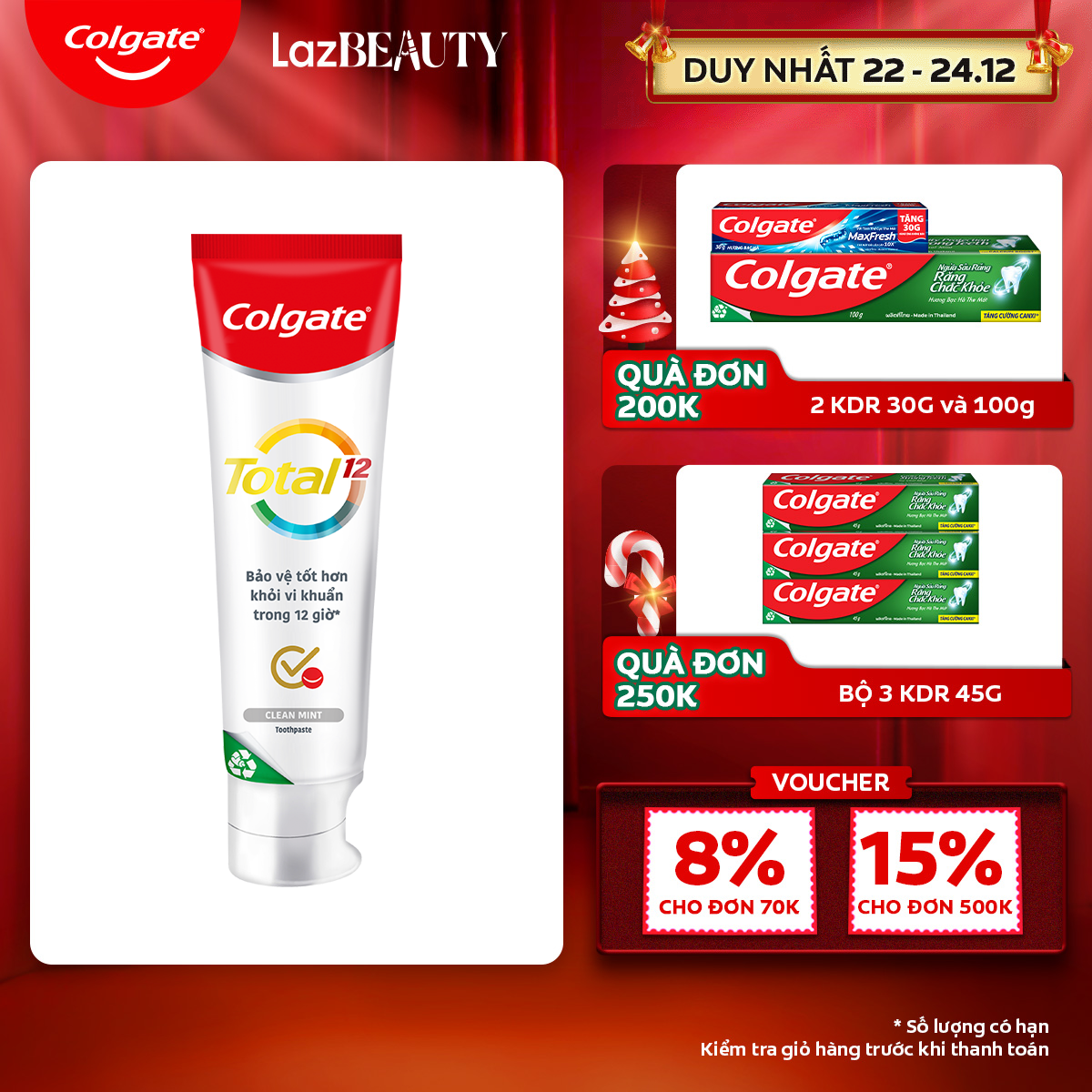 [Chỉ 22 - 24.12_Áp Voucher giảm thêm 8%]Kem đánh răng Colgate Total 170g/tuýp