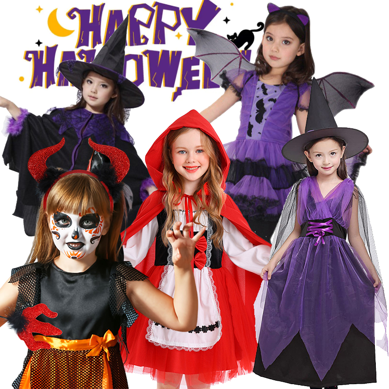 Để bruxa de Halloween Para meninas, laranja vampiros, vestir, chapéu, vassoura tule, roupa hiệu suất palco, cosplay inntil, Festa de Carnaval