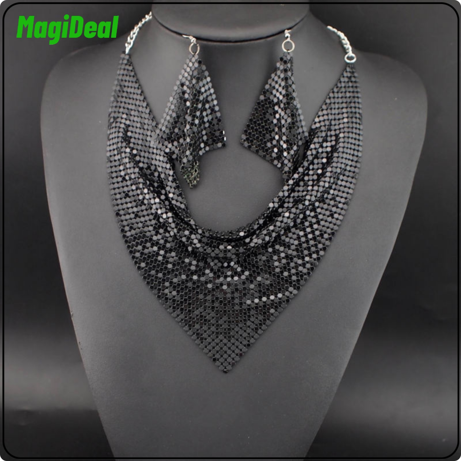 MagiDeal Geometric Necklace and Earrings Set Shimmering Statement Necklace with Earrings Chunky Jewelry Elegant for Women, Parties ราคา 3,480 บาท*ส่งฟรี