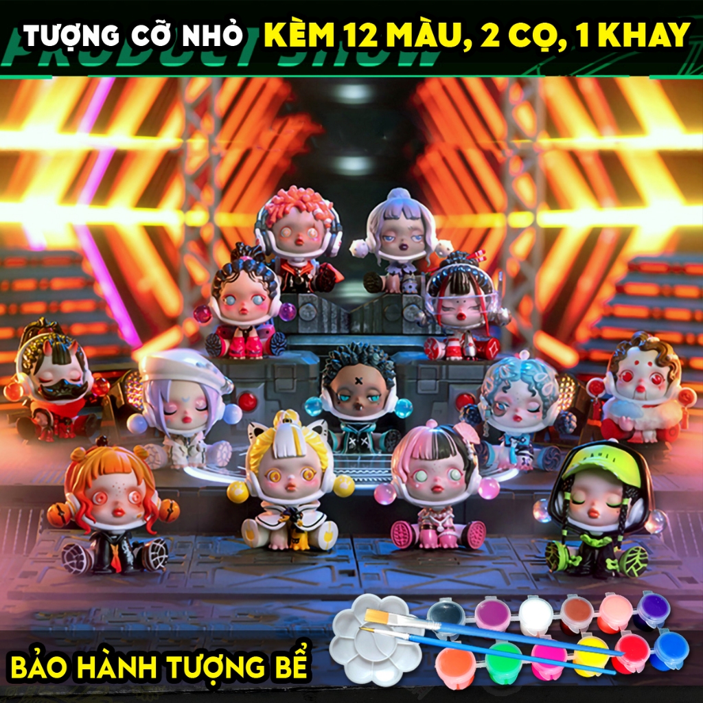 Tượng tô màu, set 15 tượng skullpanda ngôi sao âm nhạc 3d, size s, kèm 12 màu 2 cọ 1 khay, tô tượng thạch cao