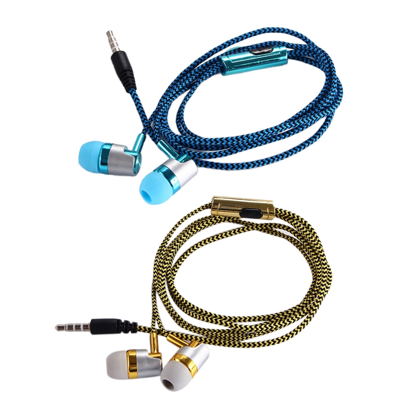 【Latest model】2 Pcs H-169 3.5mm MP3 MP4 Wiring Subwoofer Braided Cord, Headphones - Blue & Golden