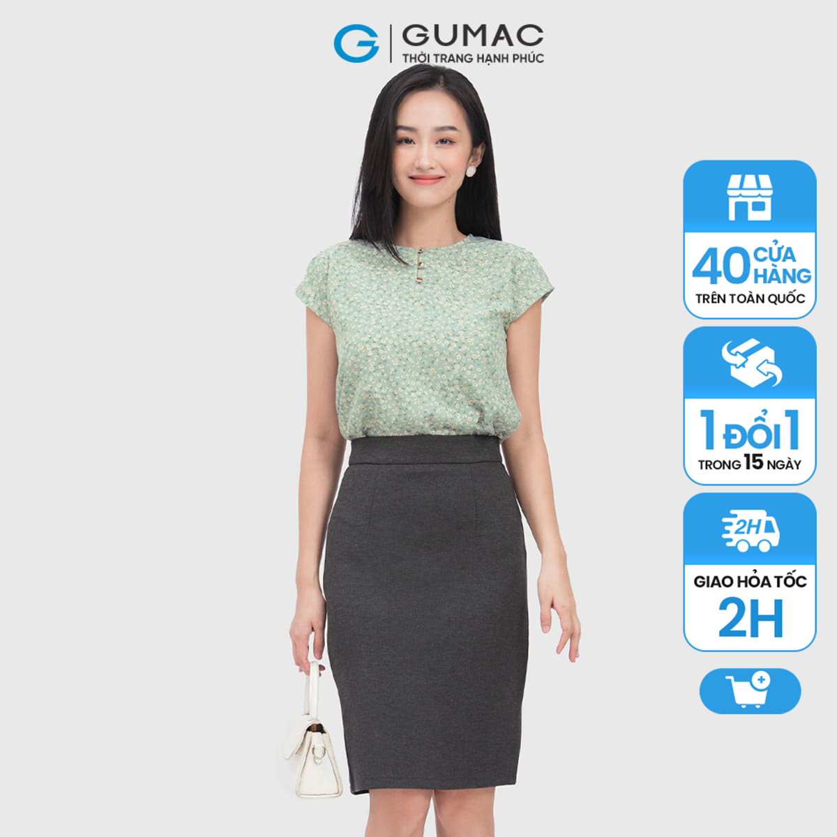 Chân váy bút chì xẻ đắp thời trang gumac vc04049