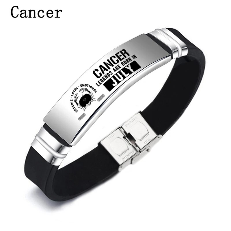 Thời Trang Người Đàn Ông Vòng Đeo Tay Bangle Khắc 12 Chòm Sao Bạch Dương Ma Kết Song Ngư Vòng tay bằng thép Không Gỉ trang sức tối giản