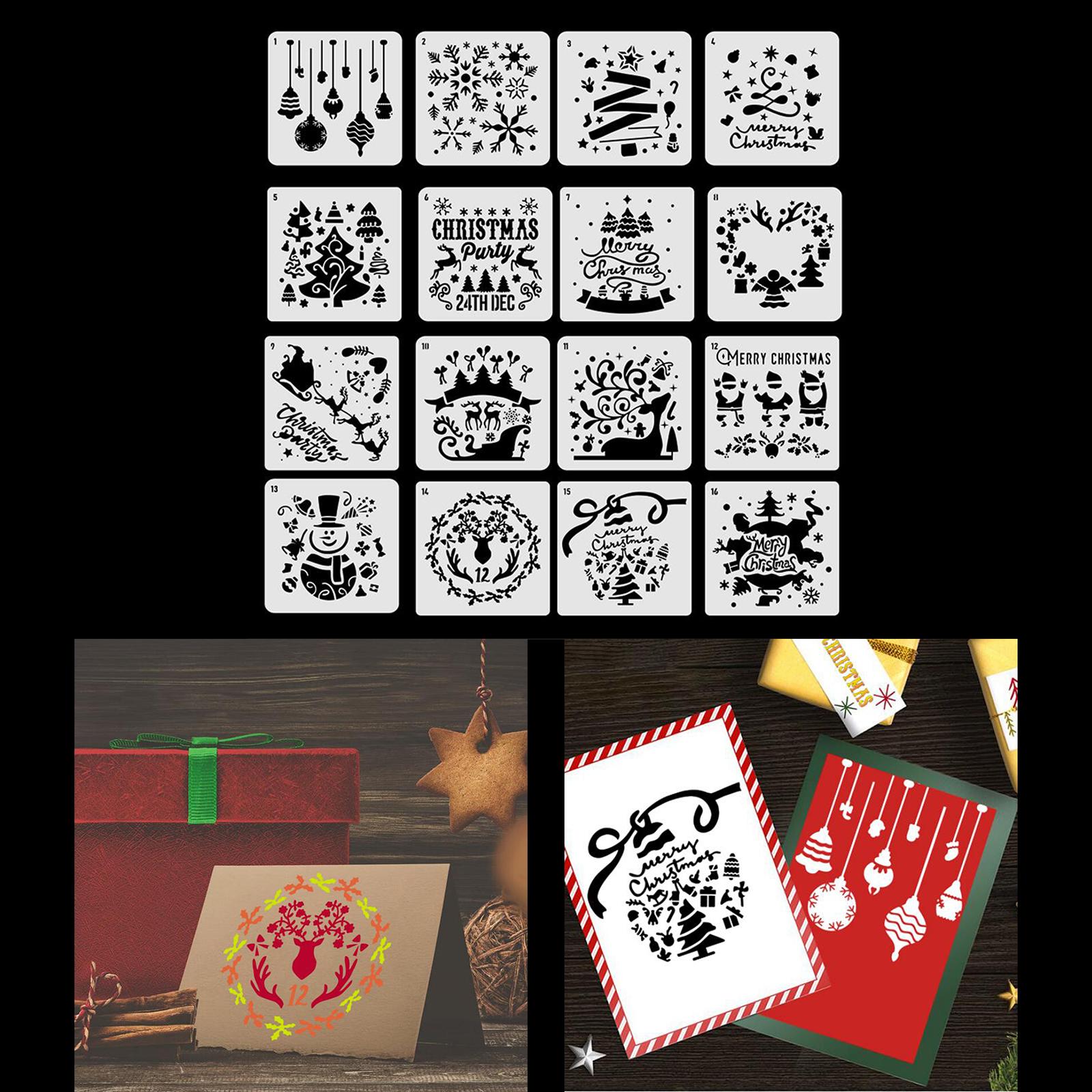 Serbery 16x Christmas Stencils Painting Templates Creative Crafts Wall Painting Stencil for Wall Art Home Decor Card Making Fabric