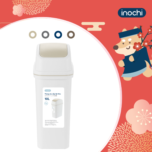 Thùng rác nắp lật inochi - hiro 15l , dùng túi rác 25l