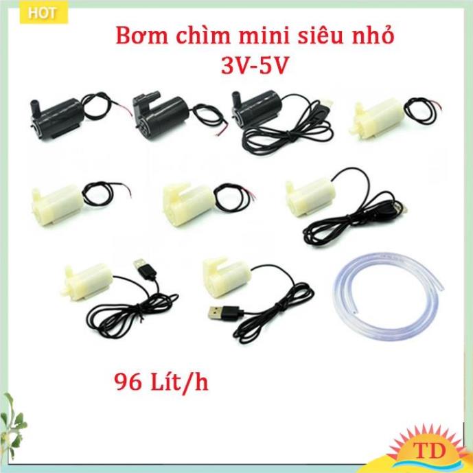 Máy bơm nước mini DC 3v-5v bơm chìm bơm đứng ,nằm, hai đầu,ống dây,usb
