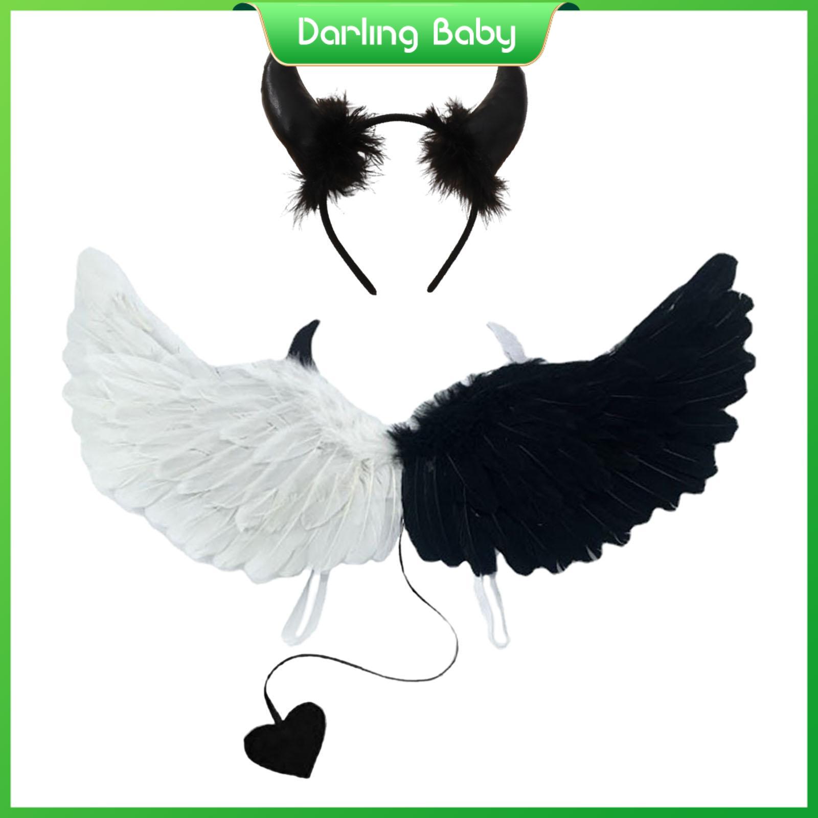 Darling Baby Halloween Devil Costume Set Devil Costume Accessories 2Pcs with Devil Headband Angel Wing for Role Playing Masquerade Cosplay