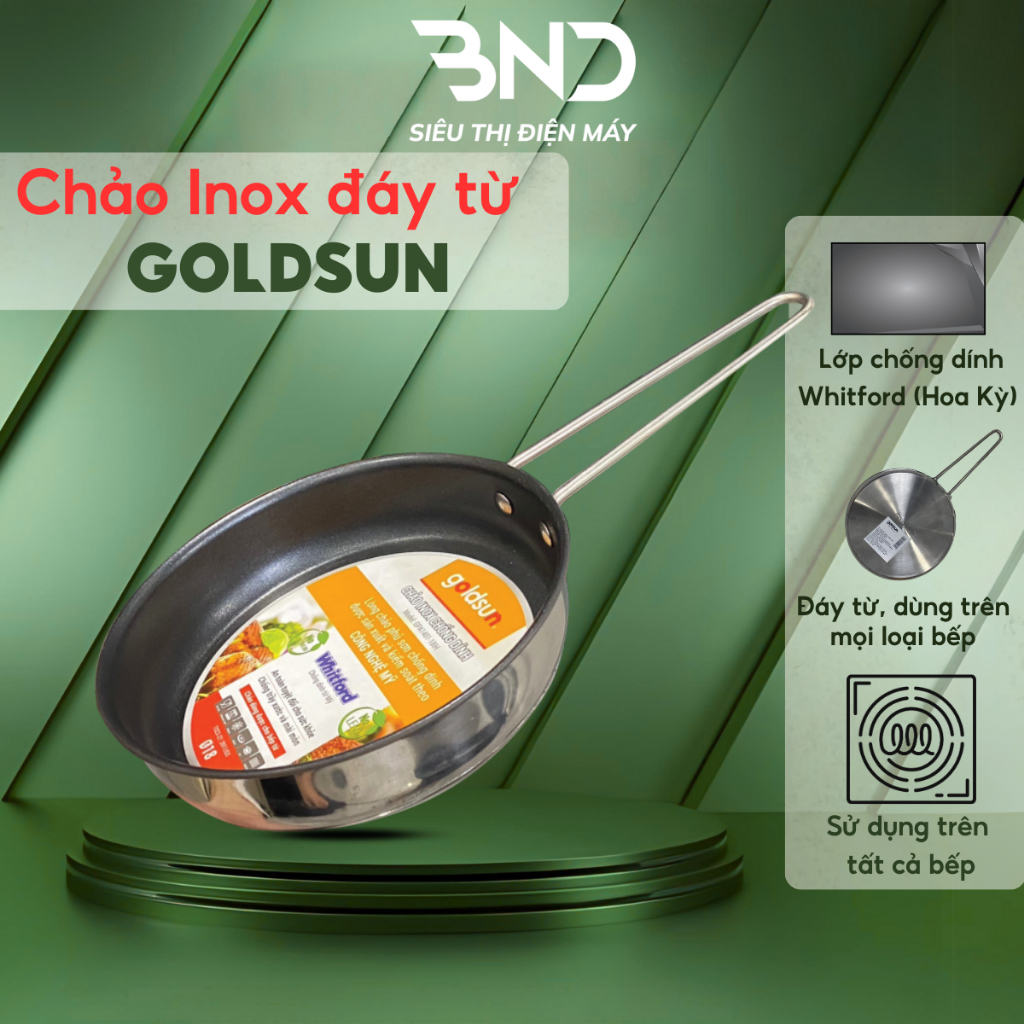 Chảo chống dính 3 lớp Goldsun GPA1401 - Chảo Inox đáy từ dùng tất cả bếp bảo hành 12 tháng