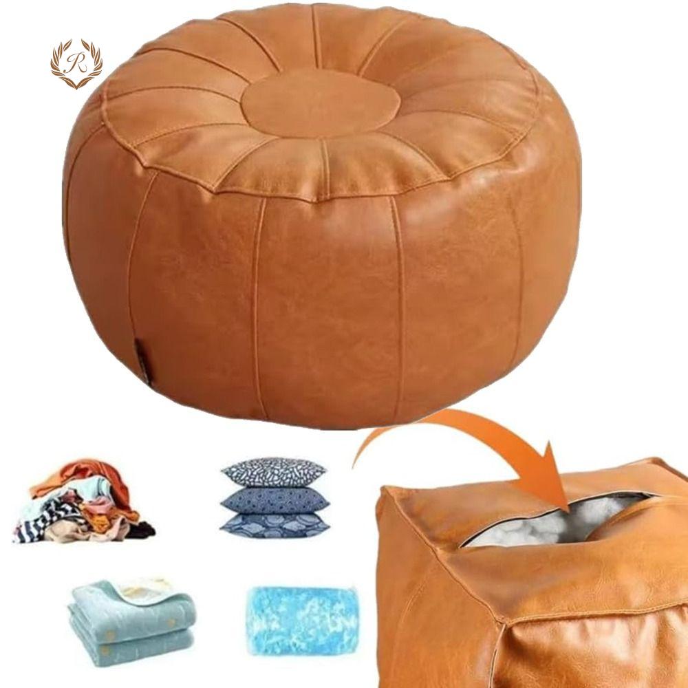HHJJ55SS Cần điền quần áo Ghế đệm chân không có đệm Tròn Da PU Ghế đệm lưu trữ  Dung lượng lớn Ghế đệm chân sofa Phòng khách