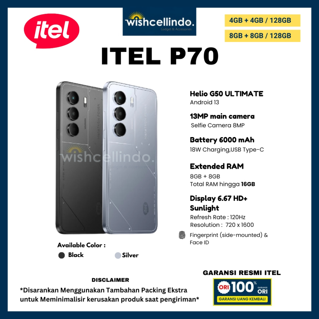 HP ITEL P70 NFC 8/128GB, dan P65 NFC 8/128GB (GARANSI RESMI ITEL 1 TAHUN) Giá 2,200,000 Đồng*Miễn phí vận chuyển