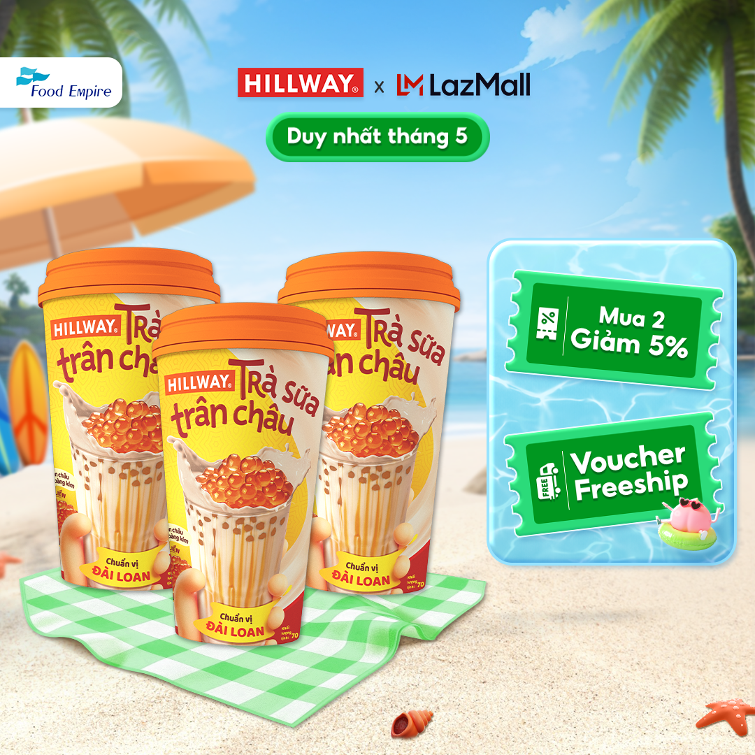 Combo 3 Trà Sữa Trân Châu Hoàng Kim Hillway dạng Ly  - Chuẩn vị Đài Loan size L (Ly 1 gói trà sữa 1 
