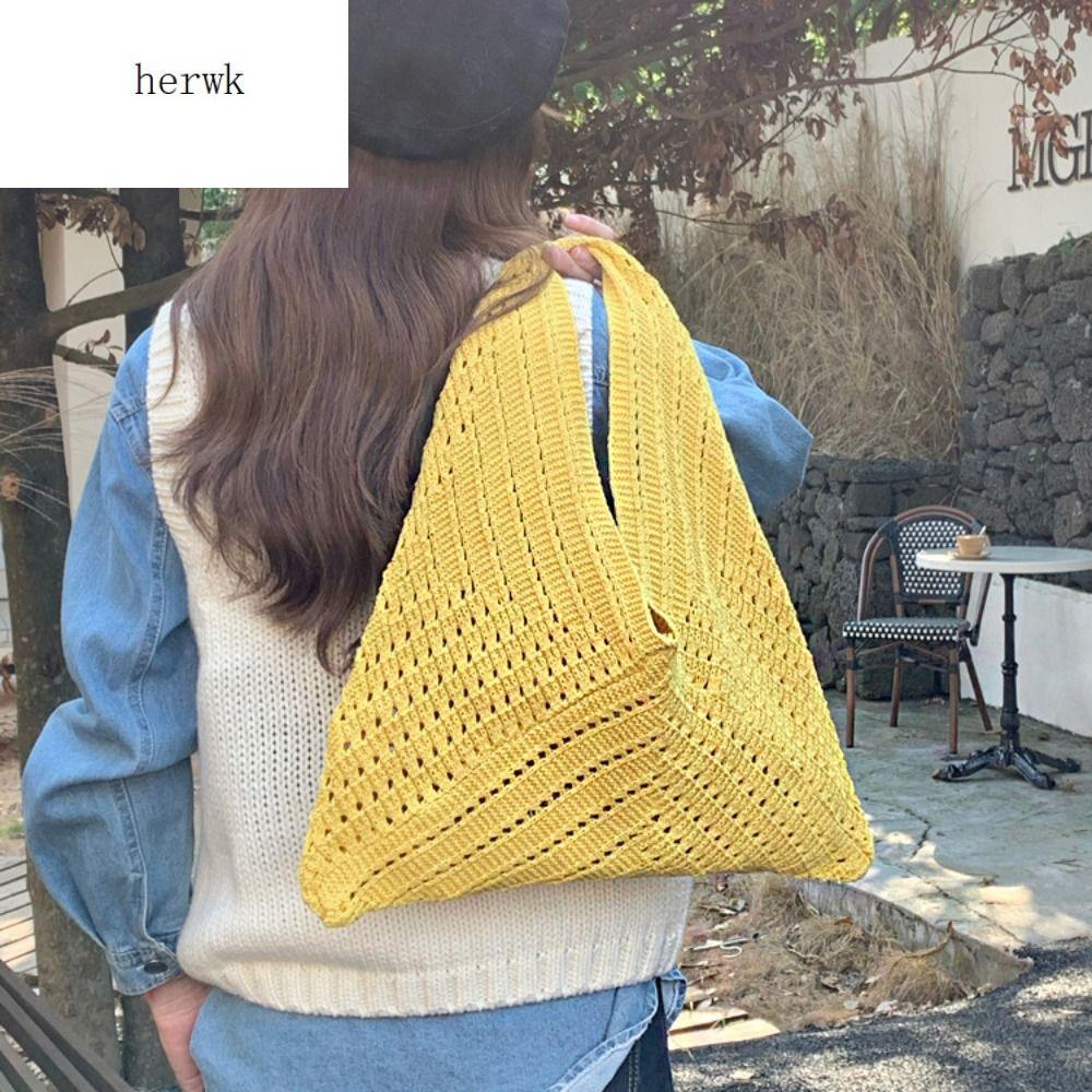 HERWK Bohemian Túi đan lỗ rỗng Dung lượng lớn Túi đựng đồ Túi đeo vai bãi biển Đơn giản Túi xách Túi xách móc Ngoài trời