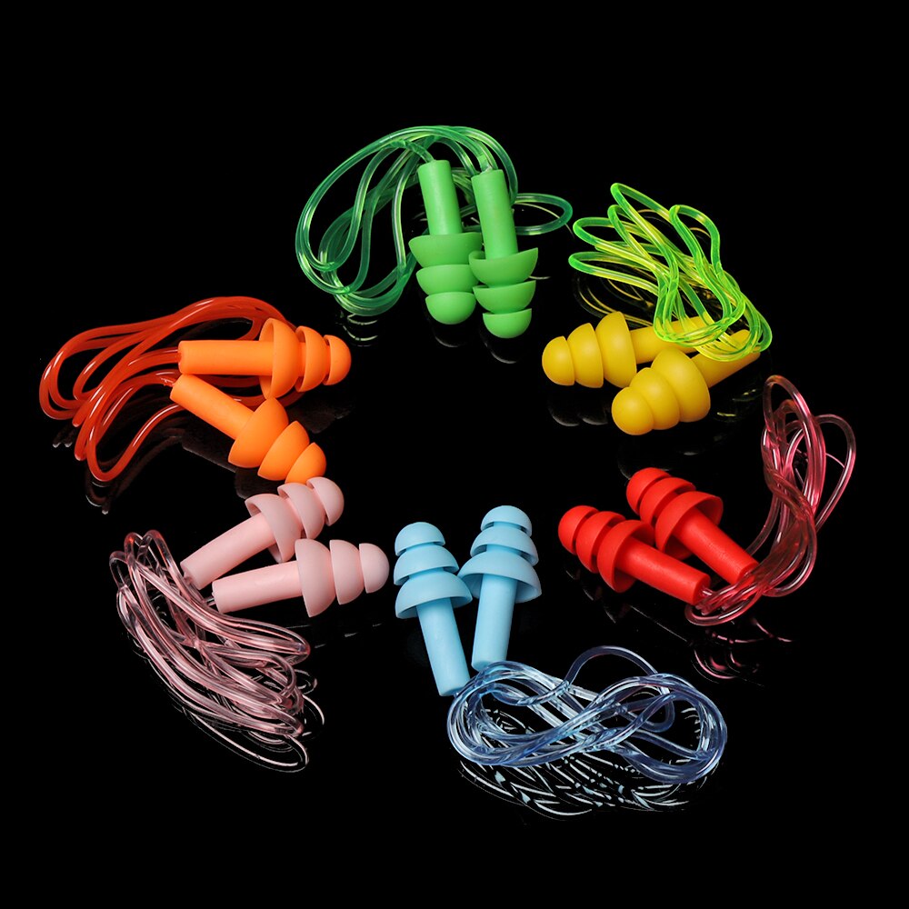 1 Pair Soft Silicone Ear Plugs with Rope Water Sports Hearing Protection
