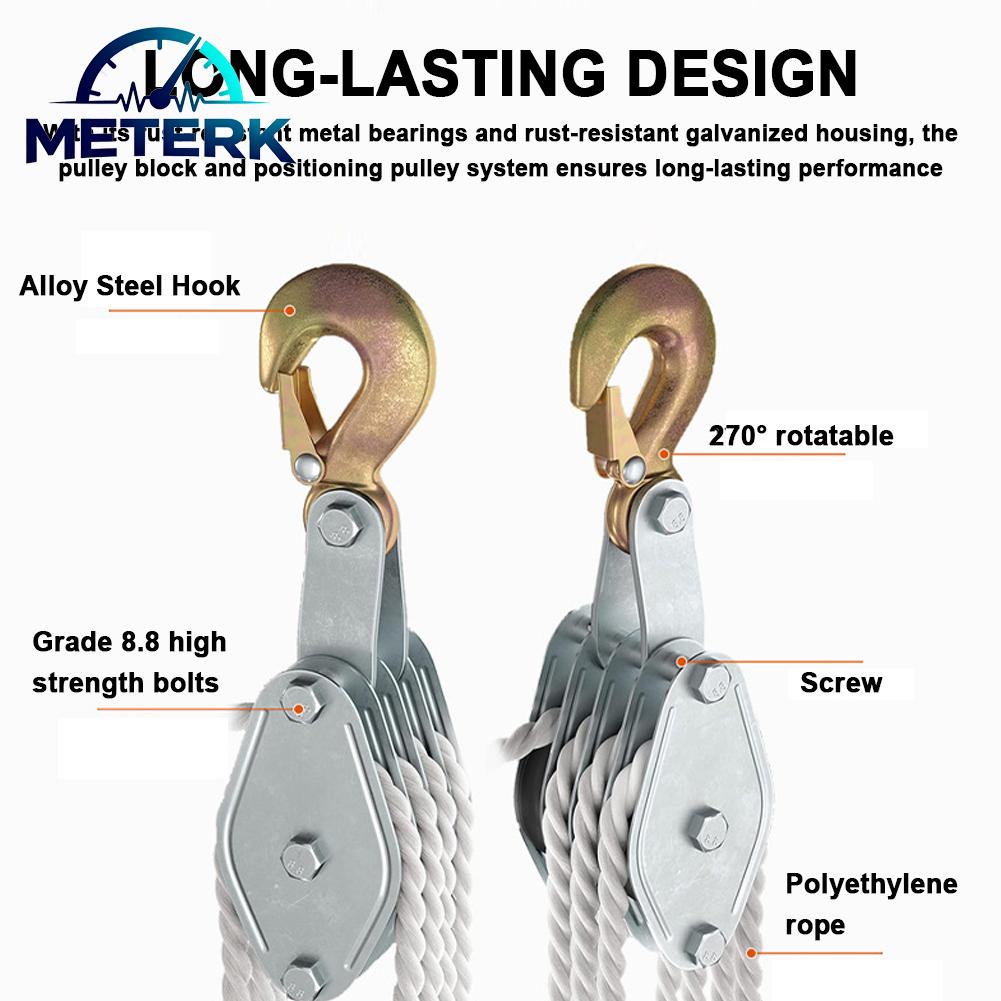 Meterk Khối ròng rọc dây có thể xoay 270 ° Móc hợp kim kẽm Cần cẩu cầm tay Thiết bị nâng dây ròng rọc bằng nhựa Polyethylene hạng nặng Thiết bị nâng thủ công để lắp đặt máy điều hòa không khí dễ dàng Giá 494,000 Đồng*Miễn phí vận chuyển